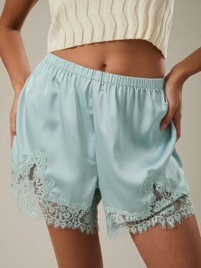 Elegant Lace Trim Satin Shorts